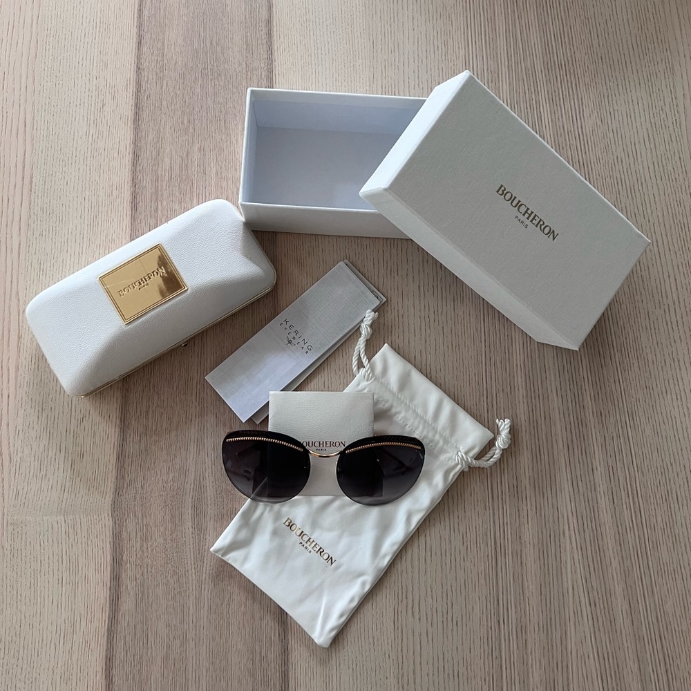 Boucheron Paris New Gold Grey Sunglasses NWT and Giftbox
